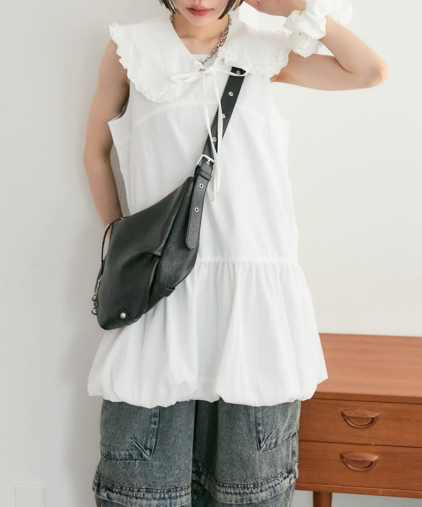 褶皺領 氣球廓形 連衣裙