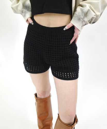鏤空針織短褲