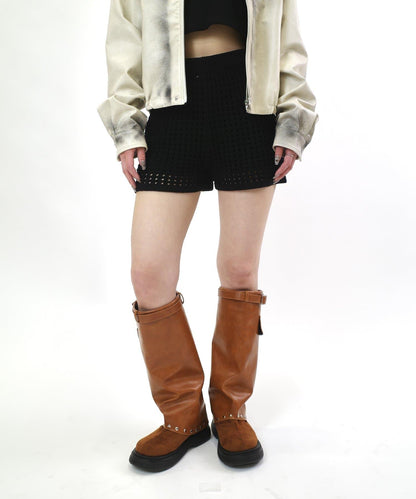 鏤空針織短褲