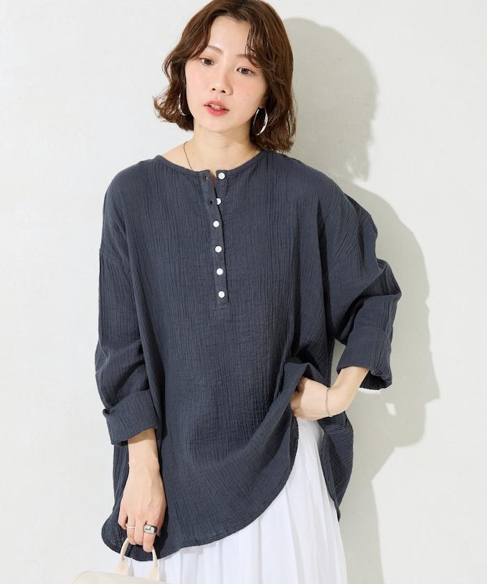 印度雙層紗 Henley紐扣 長袖 上衣