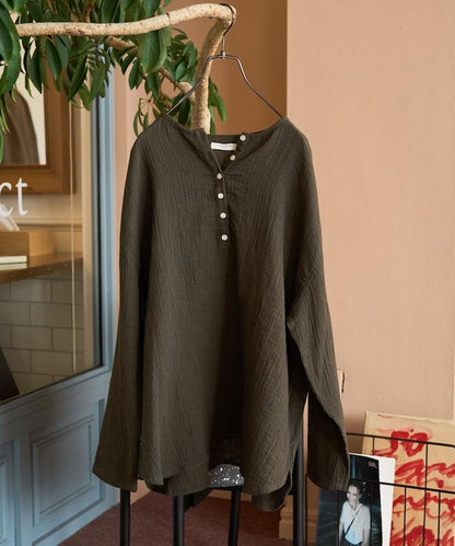 印度雙層紗 Henley紐扣 長袖 上衣