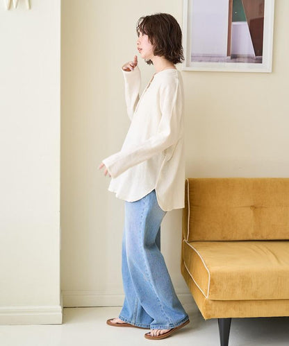 印度雙層紗 Henley紐扣 長袖 上衣