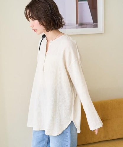 印度雙層紗 Henley紐扣 長袖 上衣