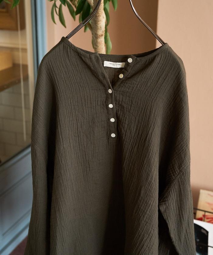 印度雙層紗 Henley紐扣 長袖 上衣