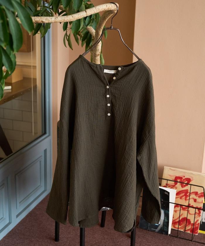 印度雙層紗 Henley紐扣 長袖 上衣