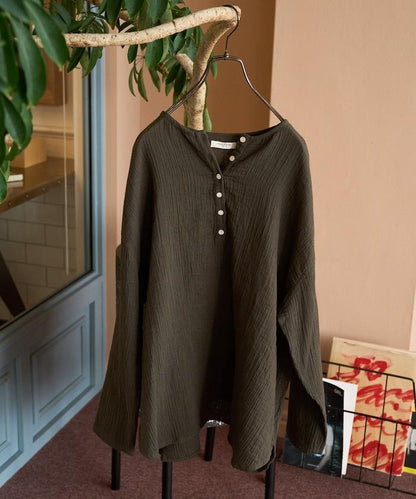 印度雙層紗 Henley紐扣 長袖 上衣