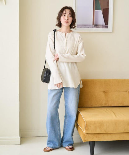 印度雙層紗 Henley紐扣 長袖 上衣