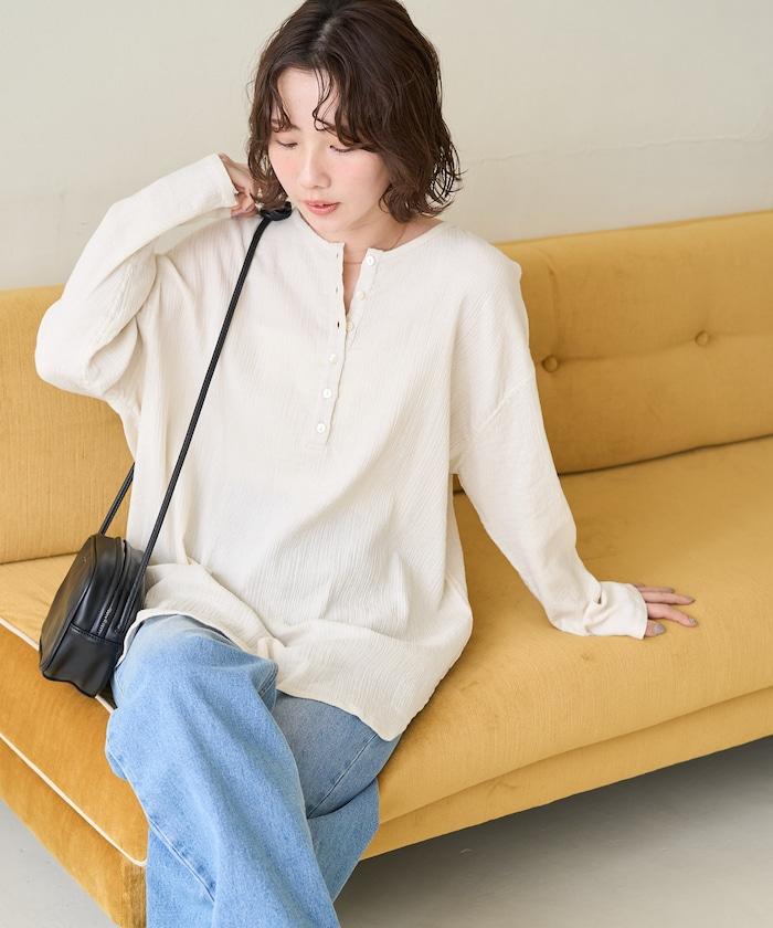 印度雙層紗 Henley紐扣 長袖 上衣