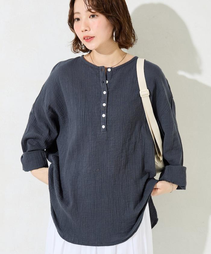 印度雙層紗 Henley紐扣 長袖 上衣