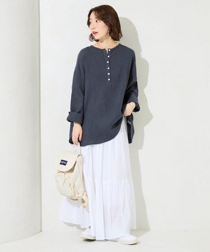 印度雙層紗 Henley紐扣 長袖 上衣