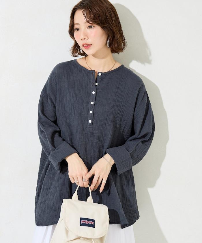 印度雙層紗 Henley紐扣 長袖 上衣