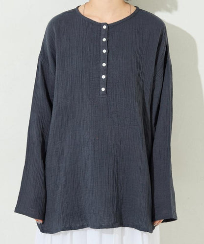 印度雙層紗 Henley紐扣 長袖 上衣