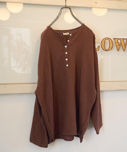 印度雙層紗 Henley紐扣 長袖 上衣