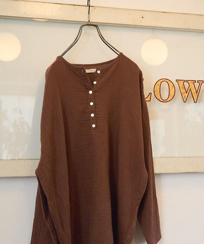 印度雙層紗 Henley紐扣 長袖 上衣