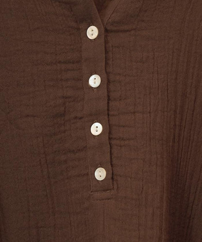 印度雙層紗 Henley紐扣 長袖 上衣