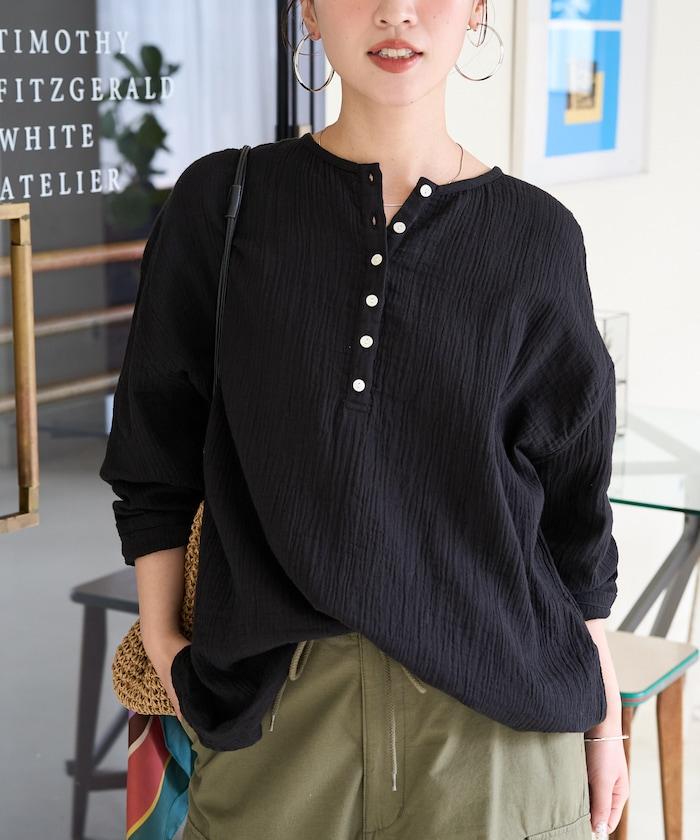 印度雙層紗 Henley紐扣 長袖 上衣