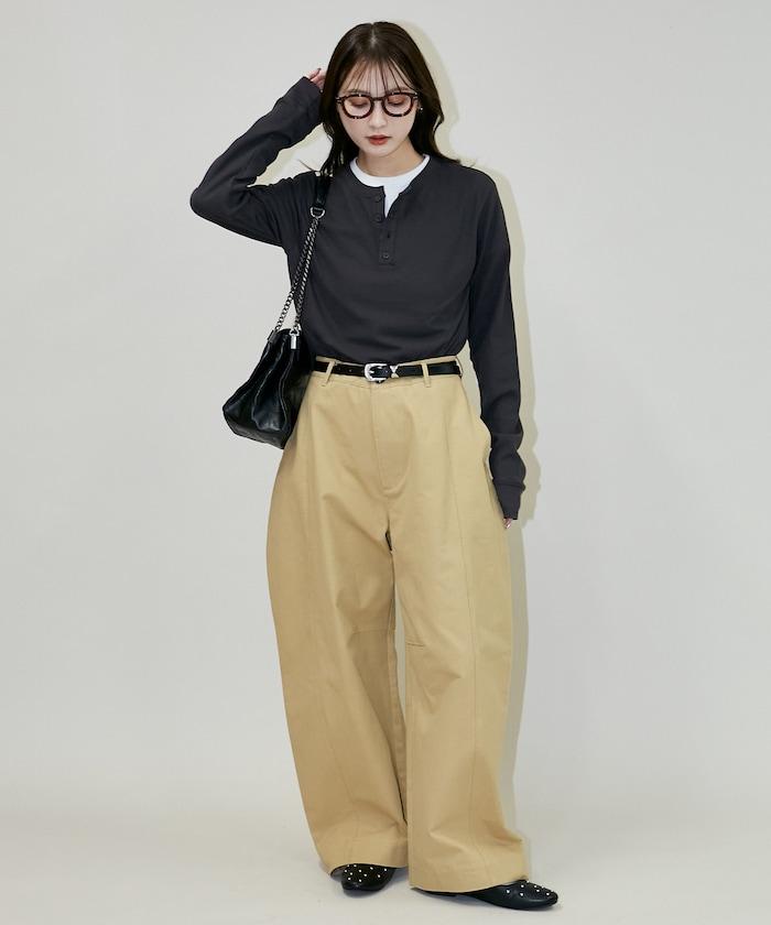 輕質華夫格亨利領長袖T恤