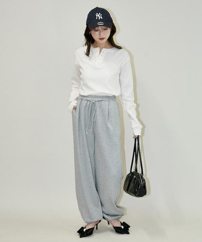 輕質華夫格亨利領長袖T恤