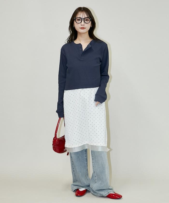 輕質華夫格亨利領長袖T恤