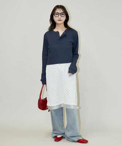 輕質華夫格亨利領長袖T恤