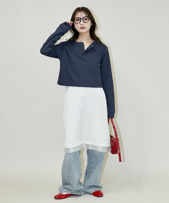 輕質華夫格亨利領長袖T恤