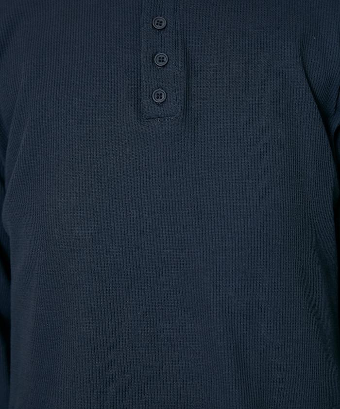 輕質華夫格亨利領長袖T恤