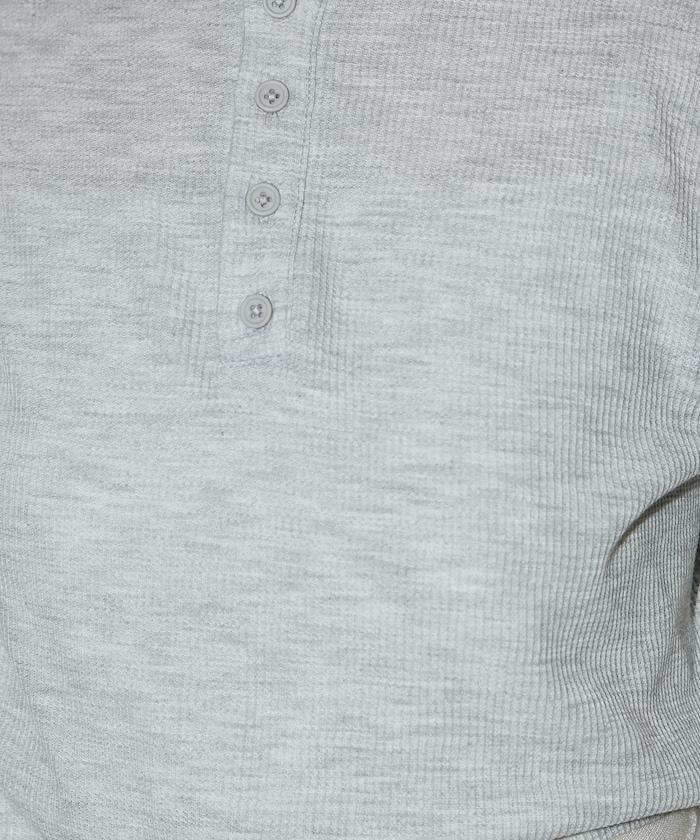 輕質華夫格亨利領長袖T恤