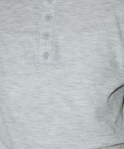 輕質華夫格亨利領長袖T恤