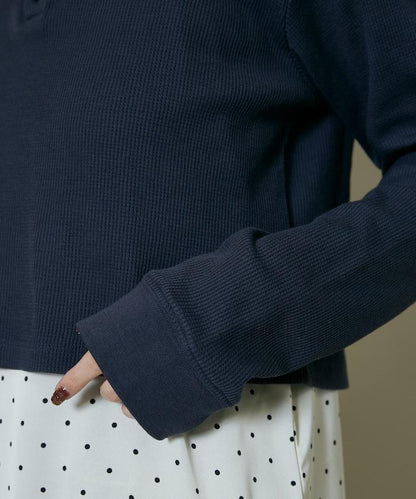 輕質華夫格亨利領長袖T恤