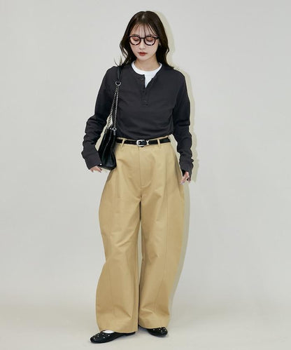 輕質華夫格亨利領長袖T恤