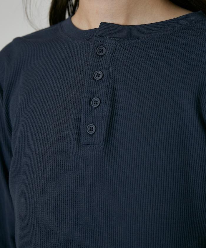 輕質華夫格亨利領長袖T恤