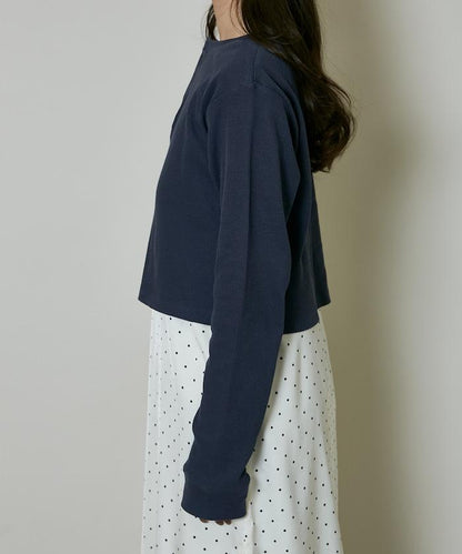 輕質華夫格亨利領長袖T恤