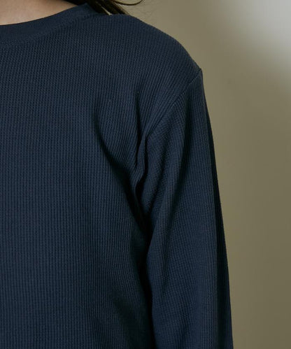 輕質華夫格亨利領長袖T恤