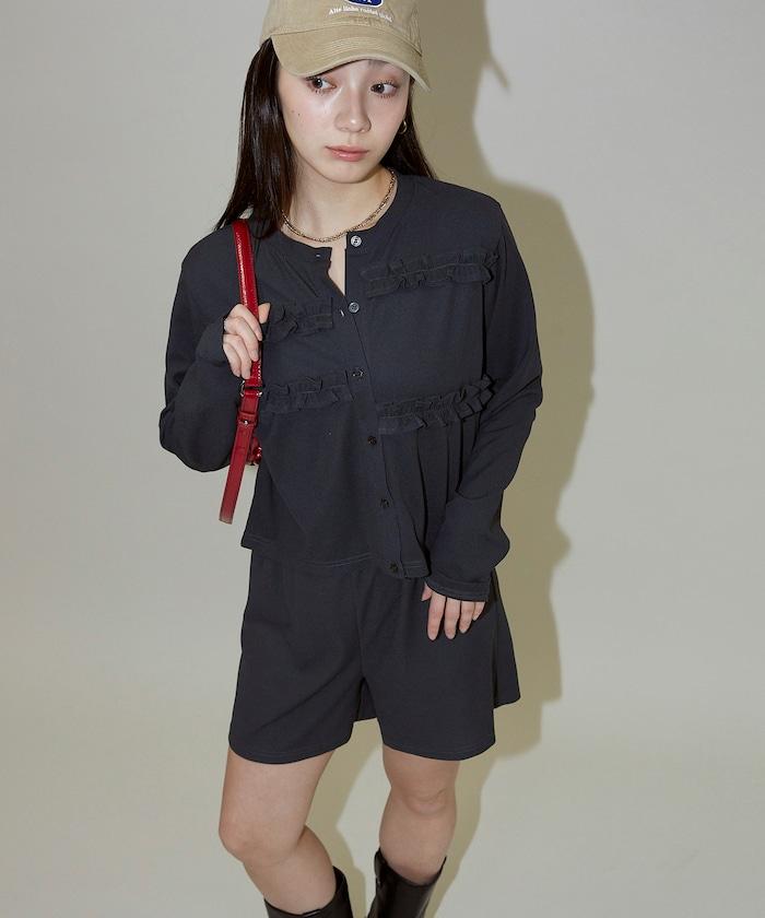 荷葉邊設計 開衫短褲 套裝