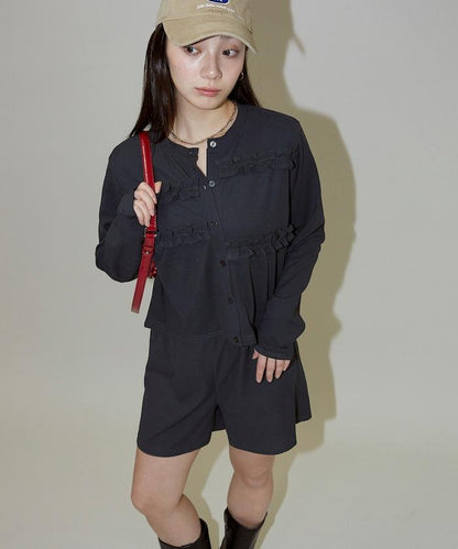 荷葉邊設計 開衫短褲 套裝