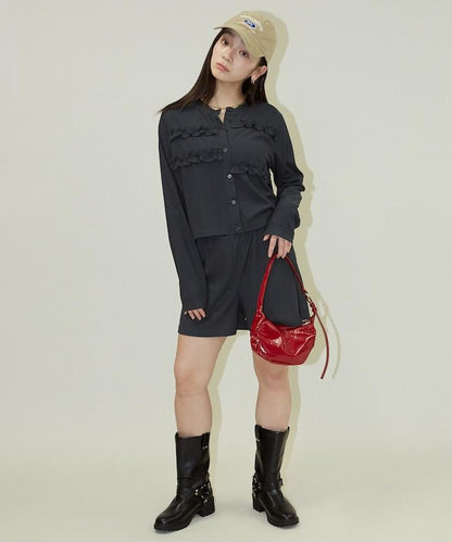 荷葉邊設計 開衫短褲 套裝