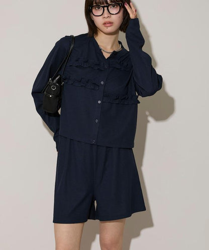 荷葉邊設計 開衫短褲 套裝