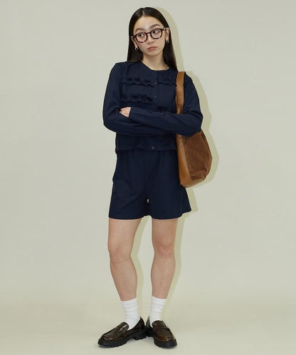 荷葉邊設計 開衫短褲 套裝