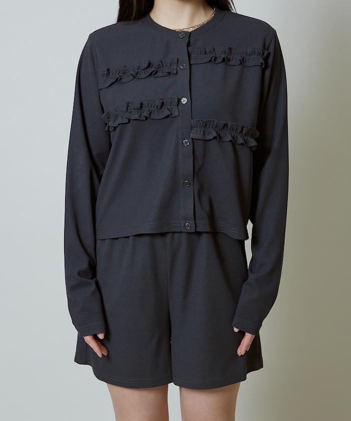 荷葉邊設計 開衫短褲 套裝