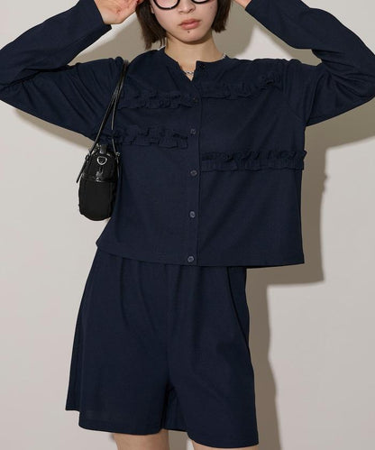 荷葉邊設計 開衫短褲 套裝