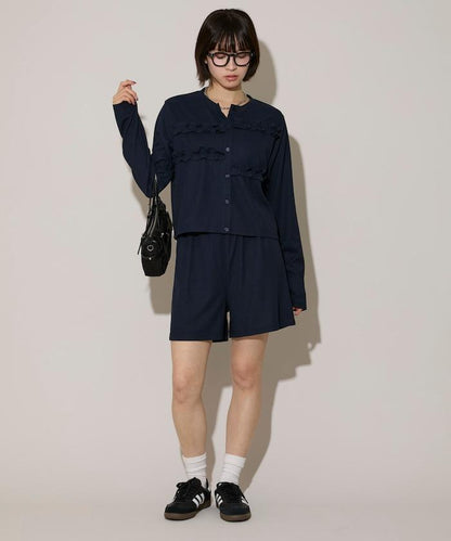 荷葉邊設計 開衫短褲 套裝