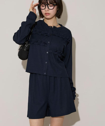 荷葉邊設計 開衫短褲 套裝