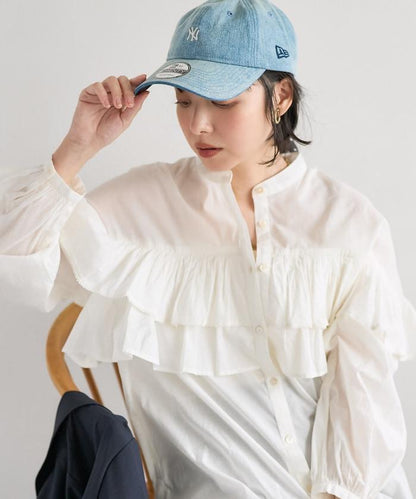 荷葉邊長袖印度薄紗女襯衫