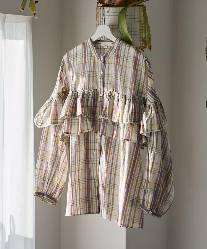 荷葉邊長袖印度薄紗女襯衫