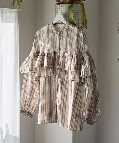 荷葉邊長袖印度薄紗女襯衫