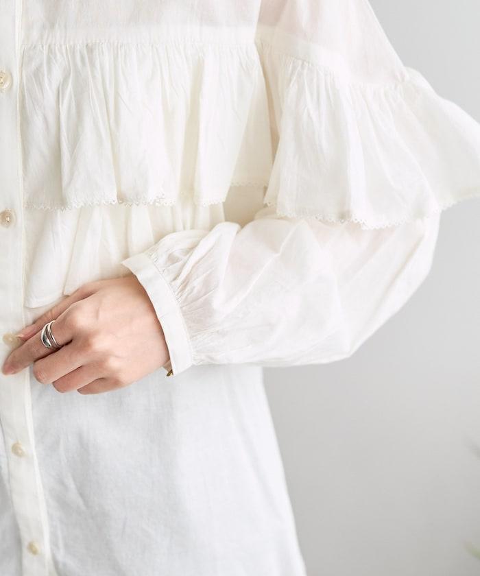 荷葉邊長袖印度薄紗女襯衫