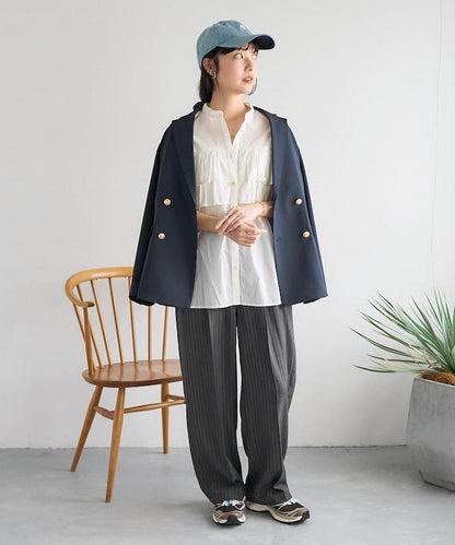 荷葉邊長袖印度薄紗女襯衫