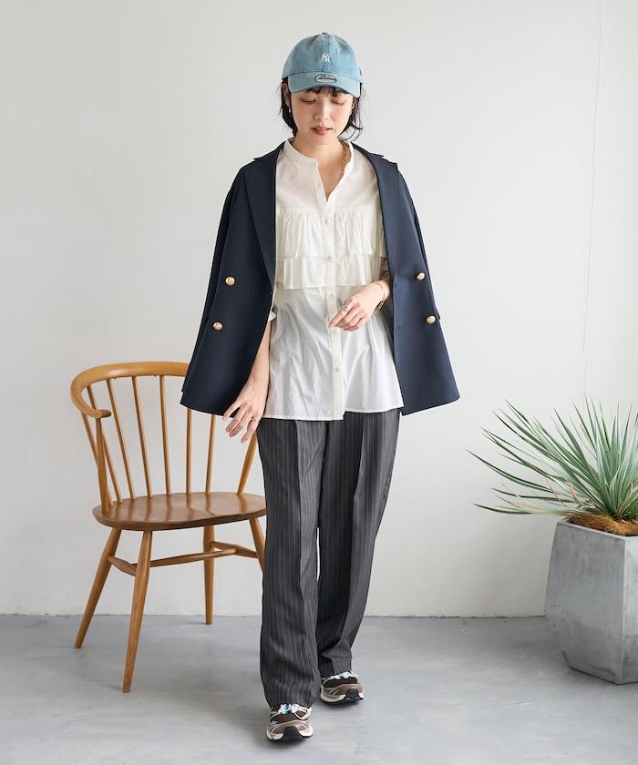 荷葉邊長袖印度薄紗女襯衫