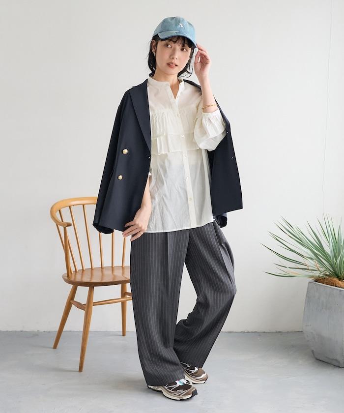 荷葉邊長袖印度薄紗女襯衫