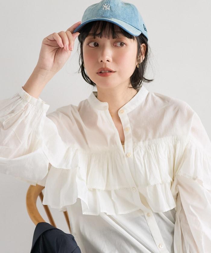 荷葉邊長袖印度薄紗女襯衫